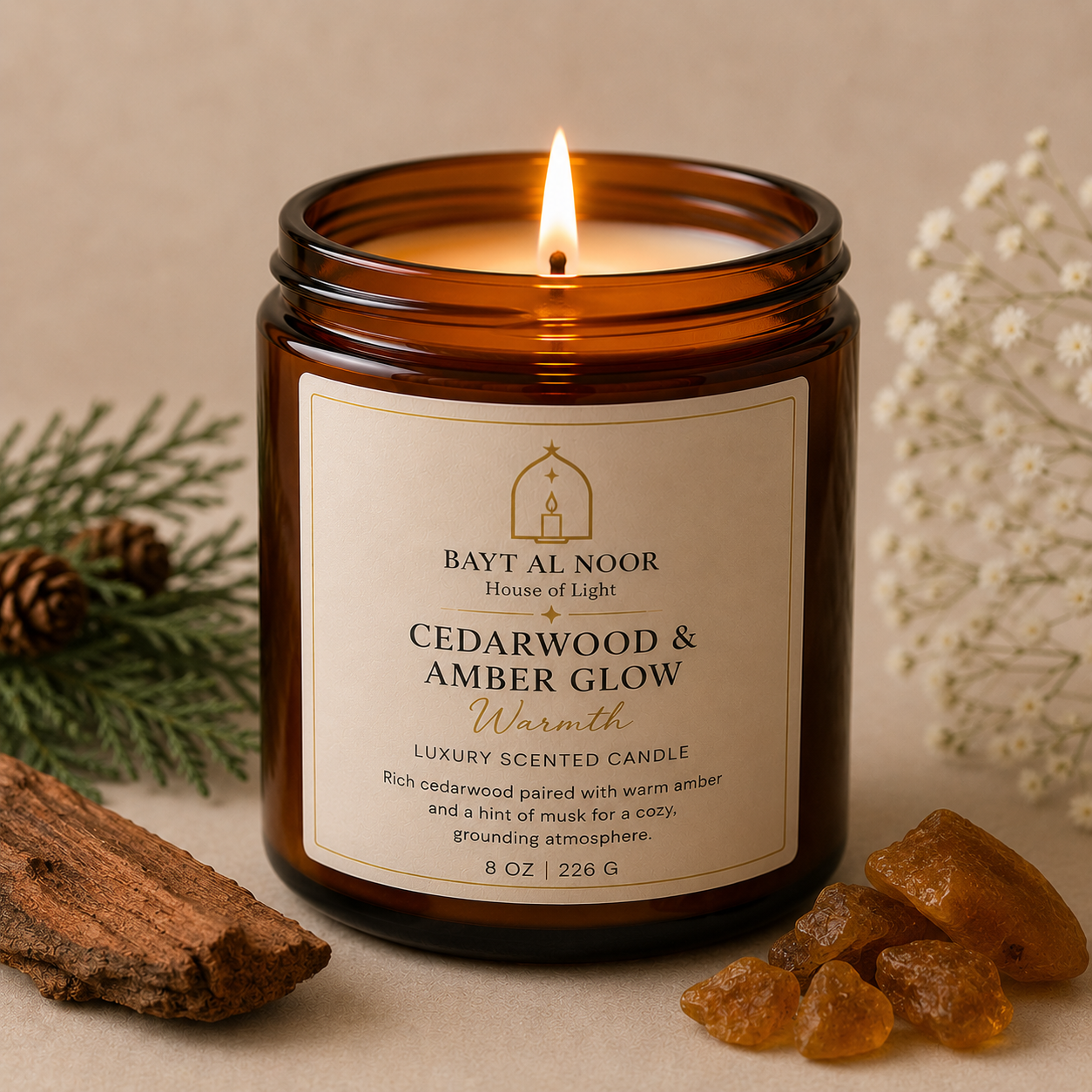 Cedarwood & Amber Glow Candle Elegance